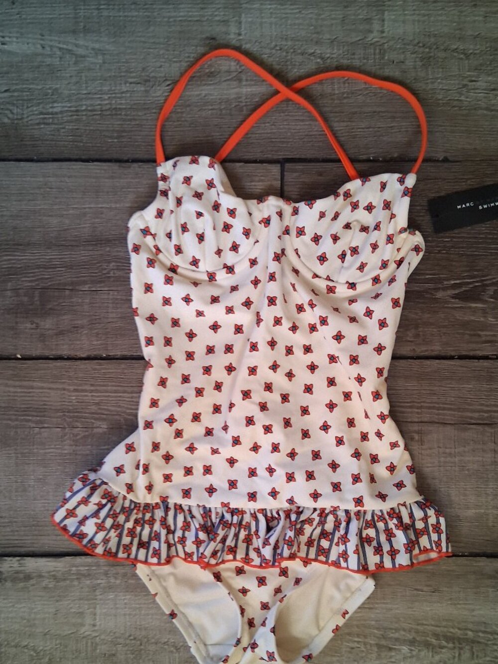 MARC JACOBS XS Small White Floral Ruffle One Piece Underwire Chrissie Swimsuit